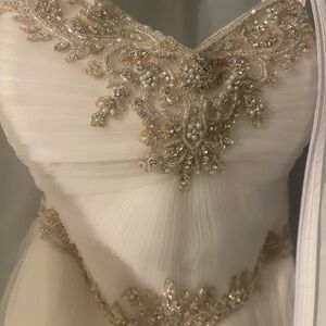 Elegant Beaded White and Gold Dress